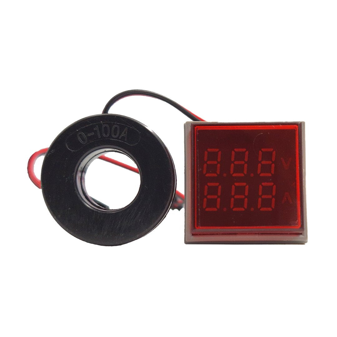 AC 50-500V 0-100A Quadrato LED Digitale Voltmetro Amperometro 110V 220V Tensione Corrente Meter Voltammetro Auto Volt Amp Tester Rivelatore (Color : Red-Round