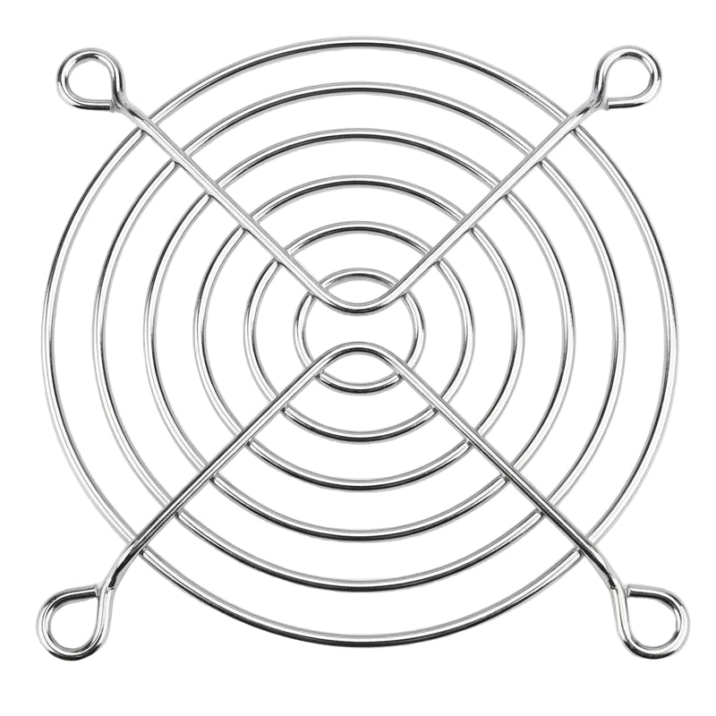 3 inch (80mm) metal cooling fan grill finger guard highlighting the concentric wire rings and four standard mounting loops.