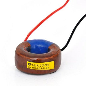 A small toroidal 40A AC current transformer featuring a solid core, a 2500-turn internal coil, and insulated flying wire leads for circuit connection.