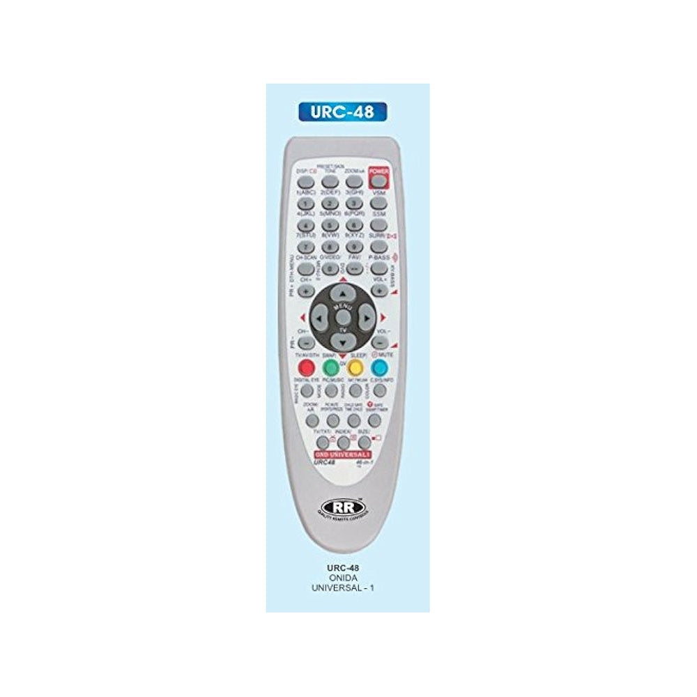 URC-48 Universal IR Remote for Onida TVs – 48 Buttons, Non‑Voice (Black)