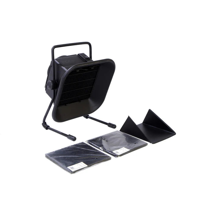 Vartech 493 solder smoke absorber highlighting the adjustable tilt stand, black ESD-safe body, and front-facing activated carbon filter grid.