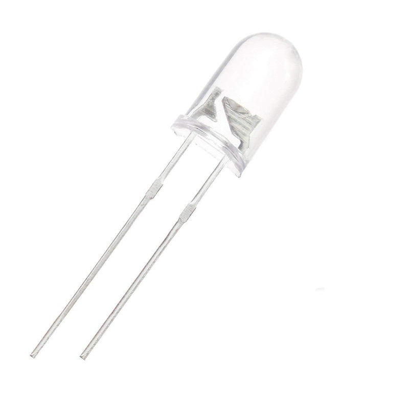 A standard 5mm white diffused through-hole LED featuring a matte white plastic lens and two metal leads for PCB or breadboard mounting.