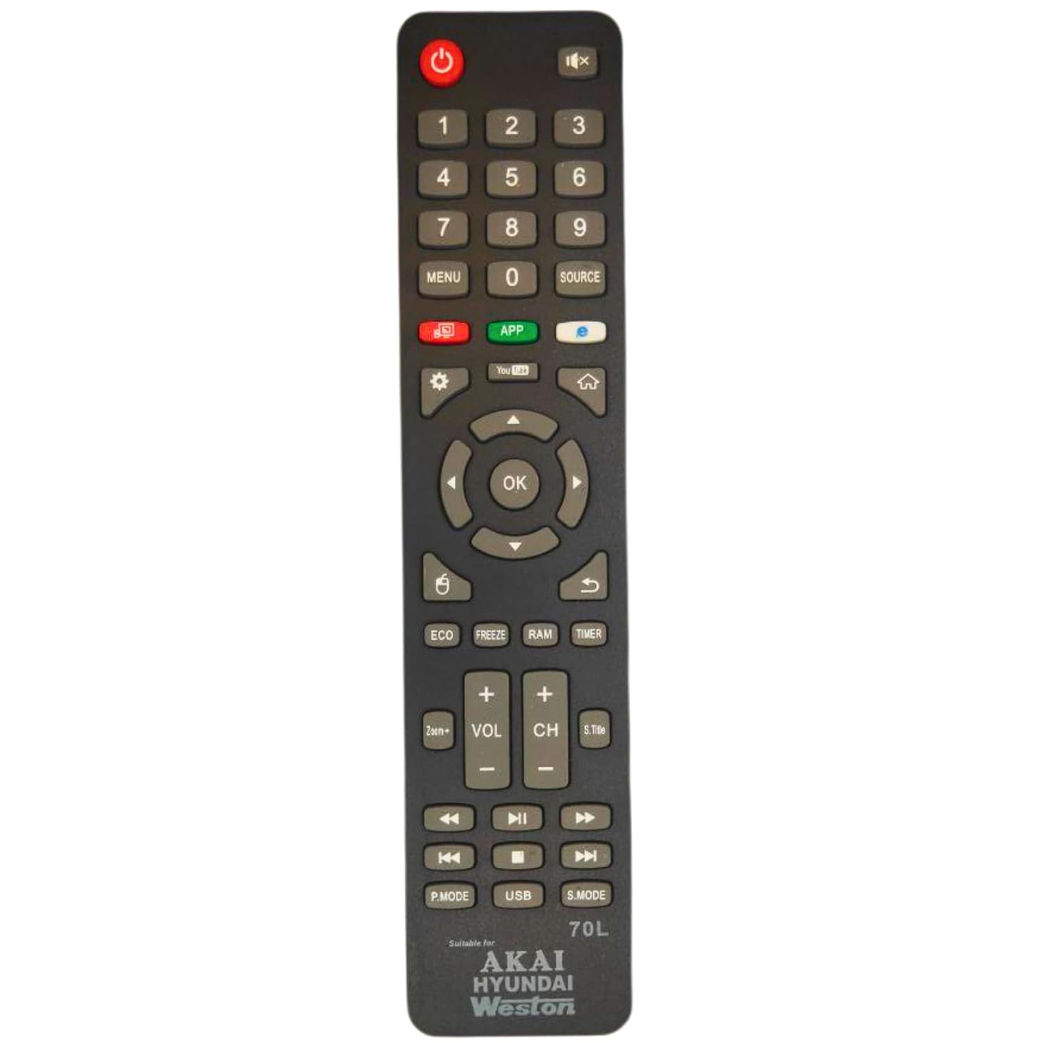 Neatly matched replacement remote for Akai TV Model 70L