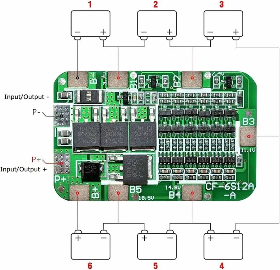 6S 12A Li-Ion Battery BMS Module – 22.2V Protection Board