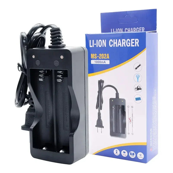 MS-202A 2-Slot 18650 Battery Charger with AC Wire Cord | 3.7V Li-ion Wall Charger