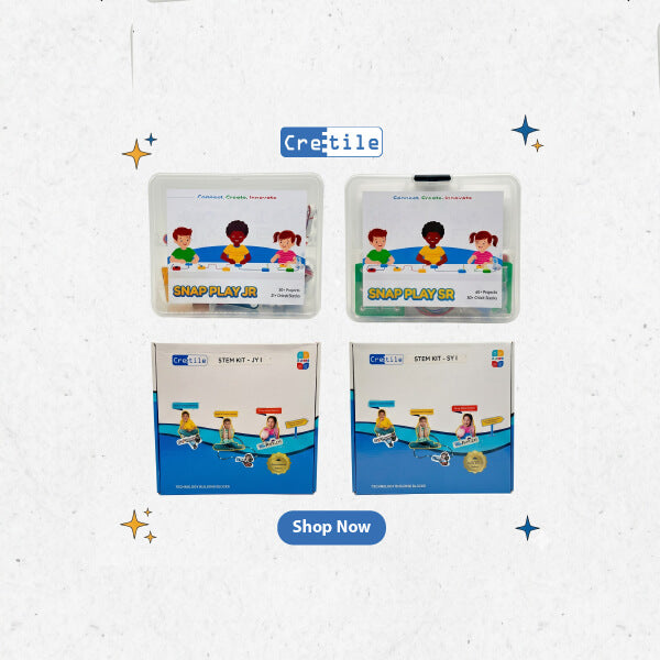 Four educational product packages with 'Cretile' branding on a light gray background.