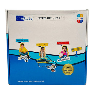 Cretile STEM kit packaging with illustrations of children and educational elements on a white background