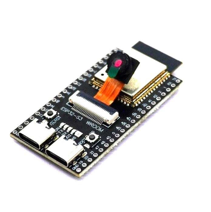 Alternative for ESP32 S3 DevKit N16R8 Dual USB Board with OV3660 Camera for AI and Vision Projects angled