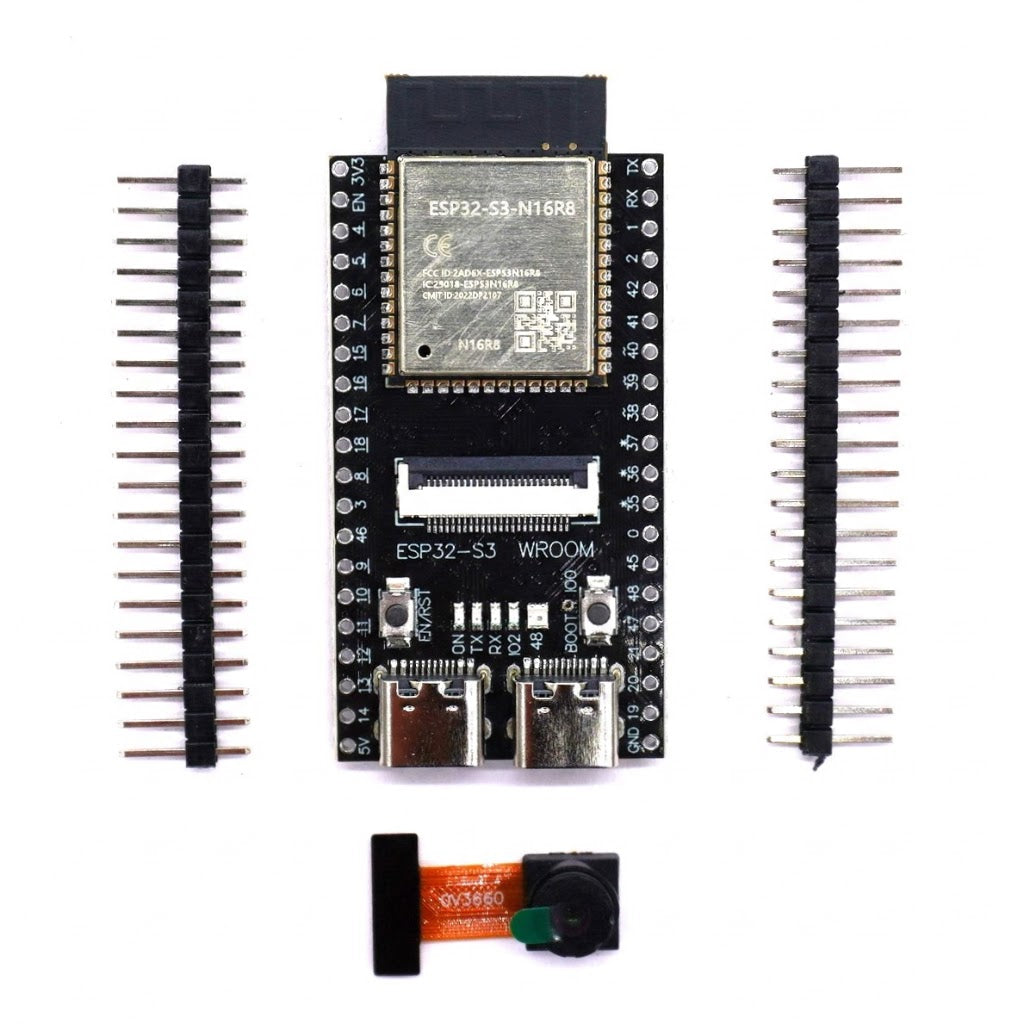 ESP32 S3 DevKit N16R8 Dual USB Board with OV3660 Camera for AI and Vision Projects FRONT