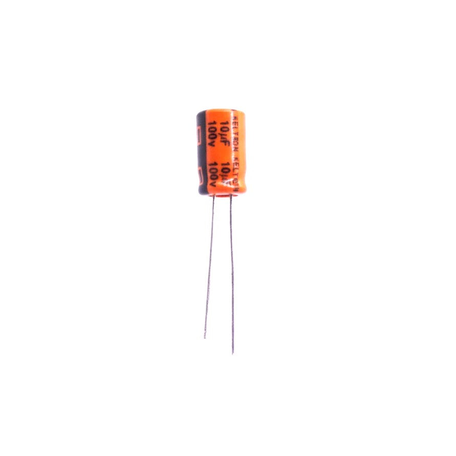 KELTRON 10 uF/100 V Radial Electrolytic Capacitor with orange and black color 