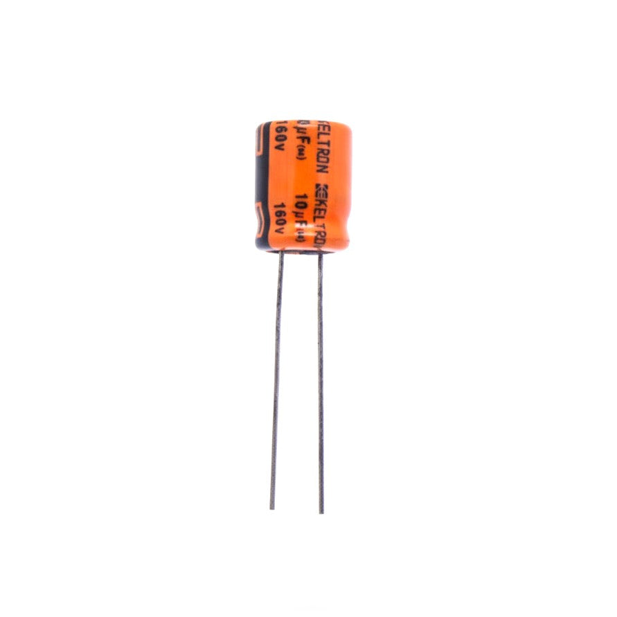 KELTRON 10 uF/160 V Radial Electrolytic Capacitor with orange and black color 