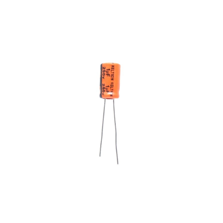 KELTRON 1 uF/250 V Radial Electrolytic Capacitor with orange and black color 
