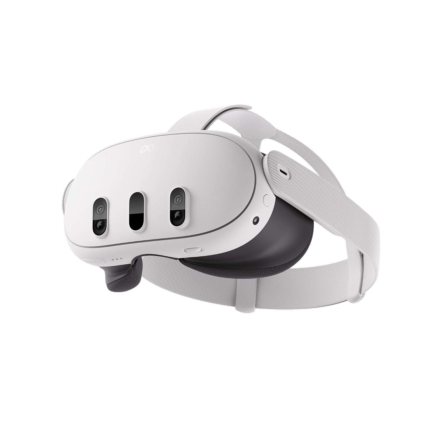 Meta Quest 3 512GB advanced all-in-one virtual reality headset highlighting the sleek front visor with full-color passthrough cameras.