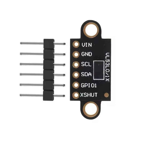 VL53L0X Time-of-Flight (ToF) laser distance sensor module highlighting the 940nm VCSEL emitter, receiving array, and I2C header pins.