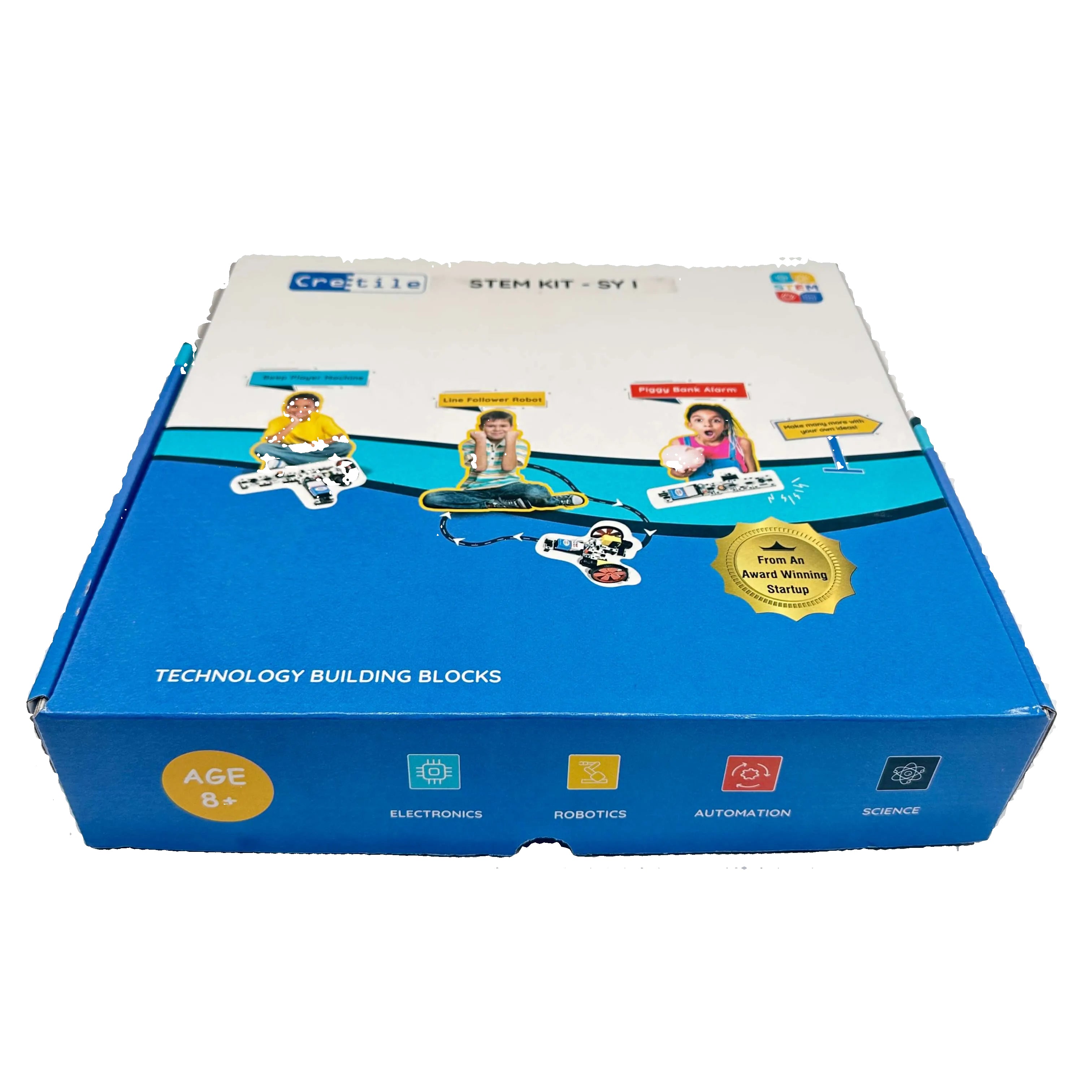 Creteile STEM kit box with educational graphics on a white background