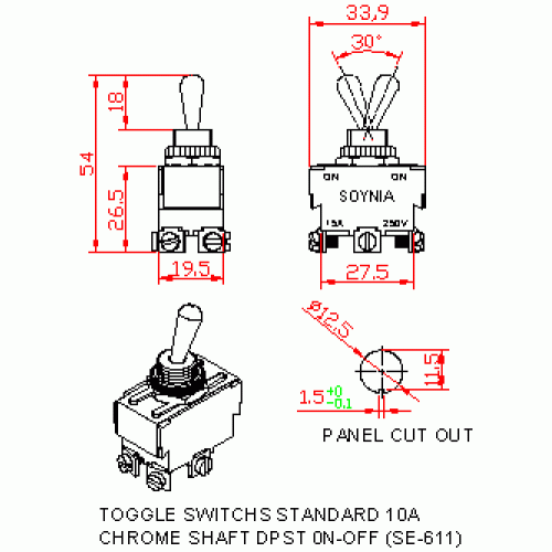 SE 611 Heavy Duty Toggle Switch (10A, DPST, ON-OFF)