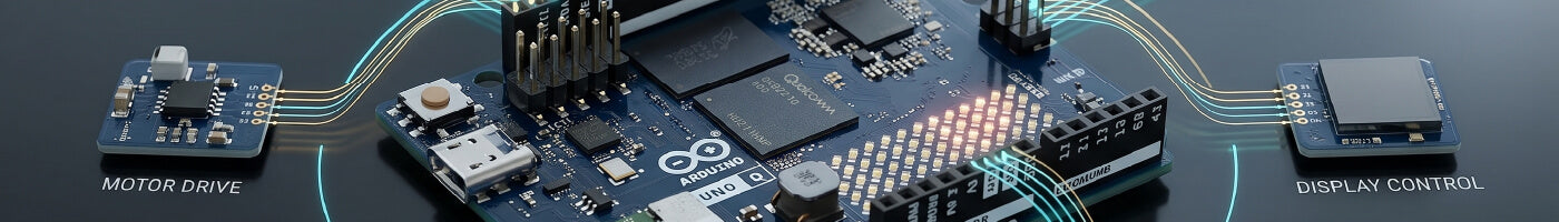 Electronic circuit board with labeled components on a dark background