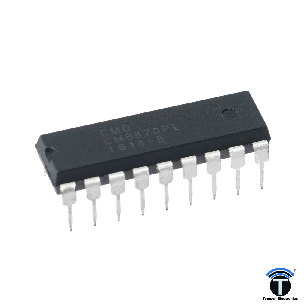 The CM8870/70C provides full DTMF receiver capability by integrating both the band-split filter and digital decoder functions into a single 18-pin DIP, SOIC, or 20-pin PLCC package. 