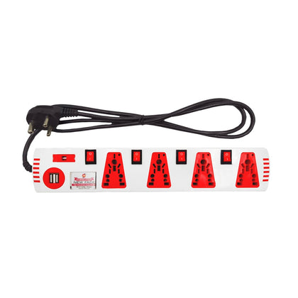 Power Strip 230/250V 6A  4 Way Extension Box With Individual Switch and Dual USB