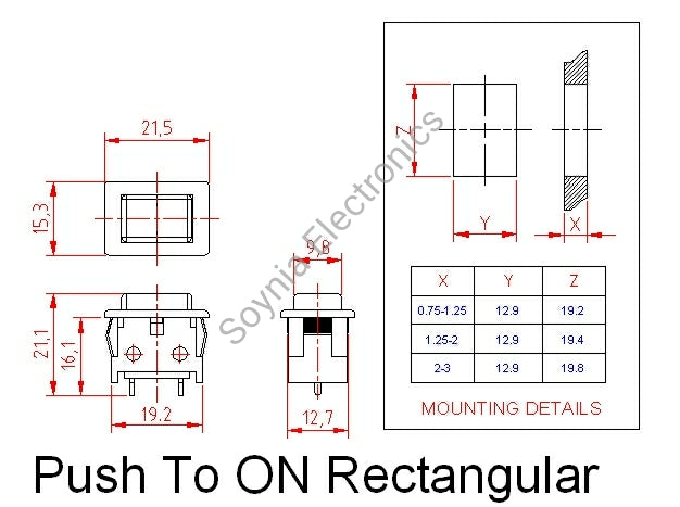 SE949 Push Button Rectangular Snap Mounting